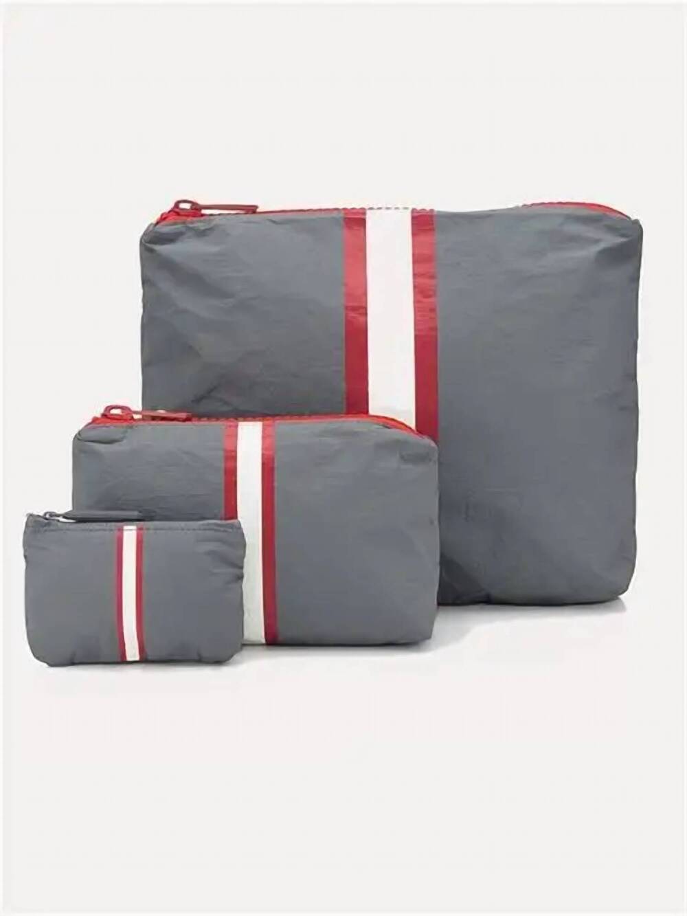 NEW HI LOVE TRAVEL travel clutch - set of 3 in grey with red & white stripe